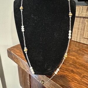 Silver, pearl, and gold colored bead necklace